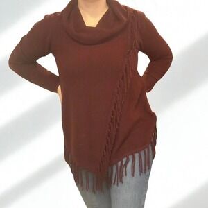 Croft & Barrow Fuzzy Cowl Neck Sweater with Fringe | Maroon | Women's L